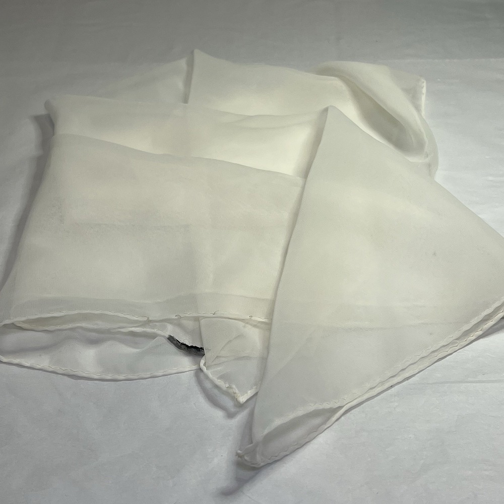 Vintage Scarf women's white Polyester Rayon Granny Chic 1970s Hair Wrap